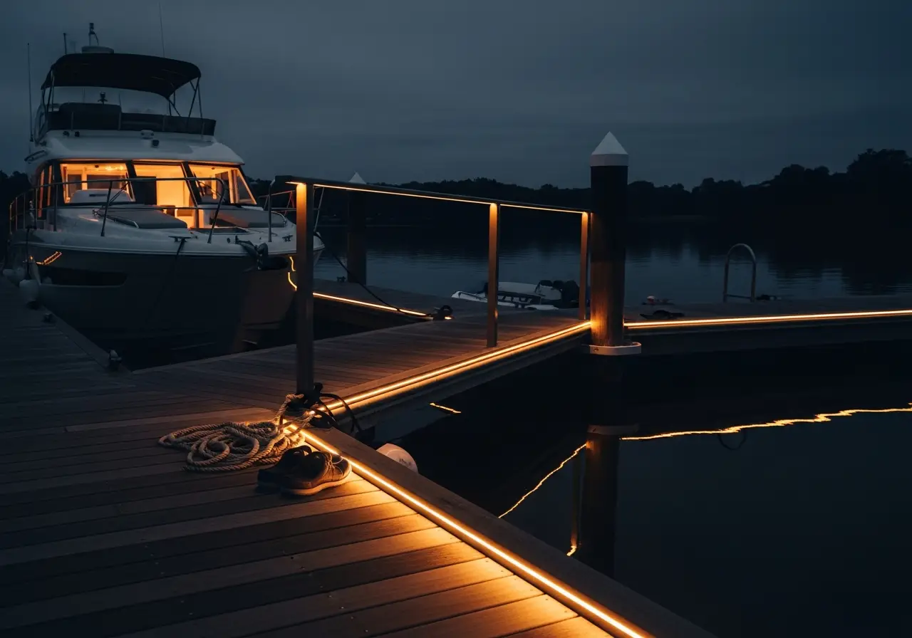 Marina & Private Berths outdoor LED lighting application at dusk