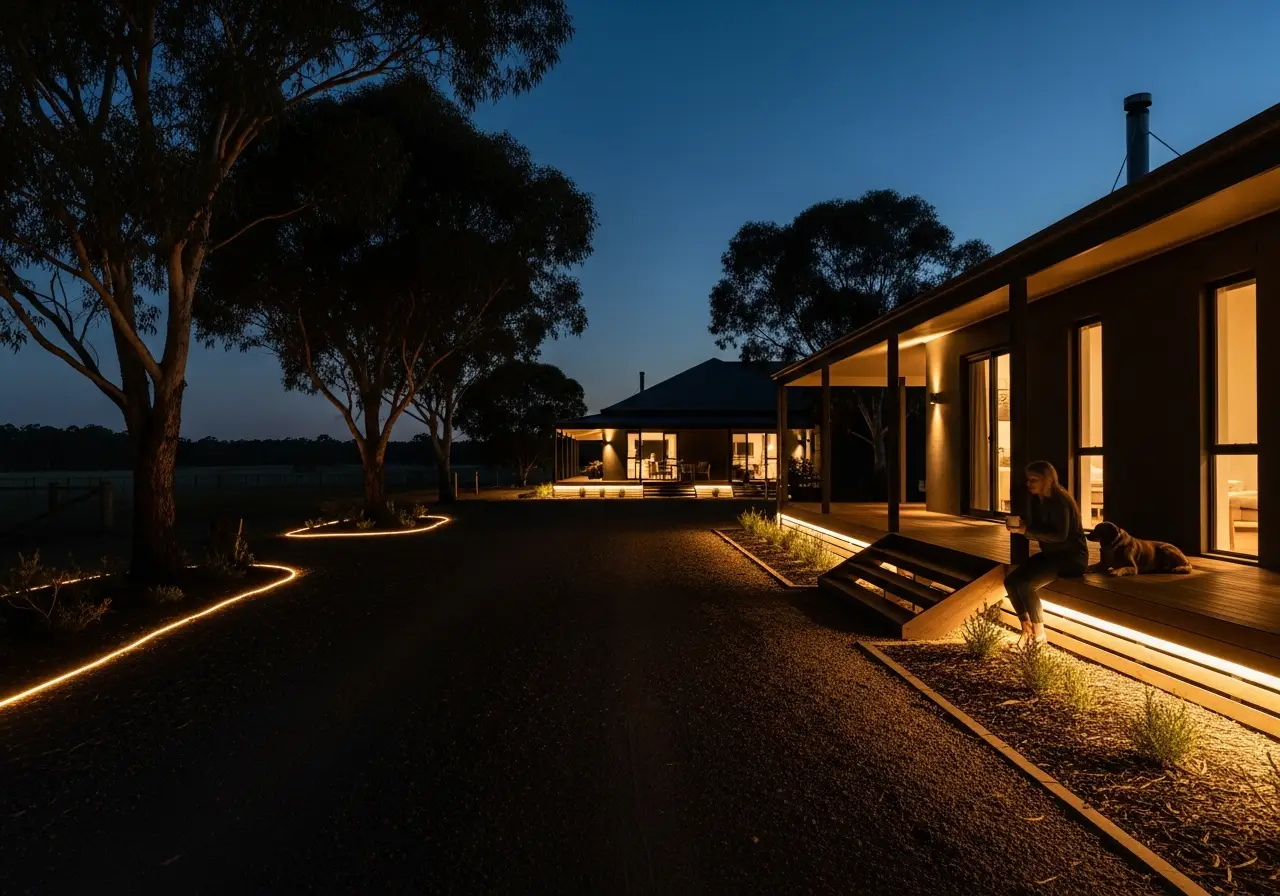 Rural & Acreage outdoor LED lighting application at dusk